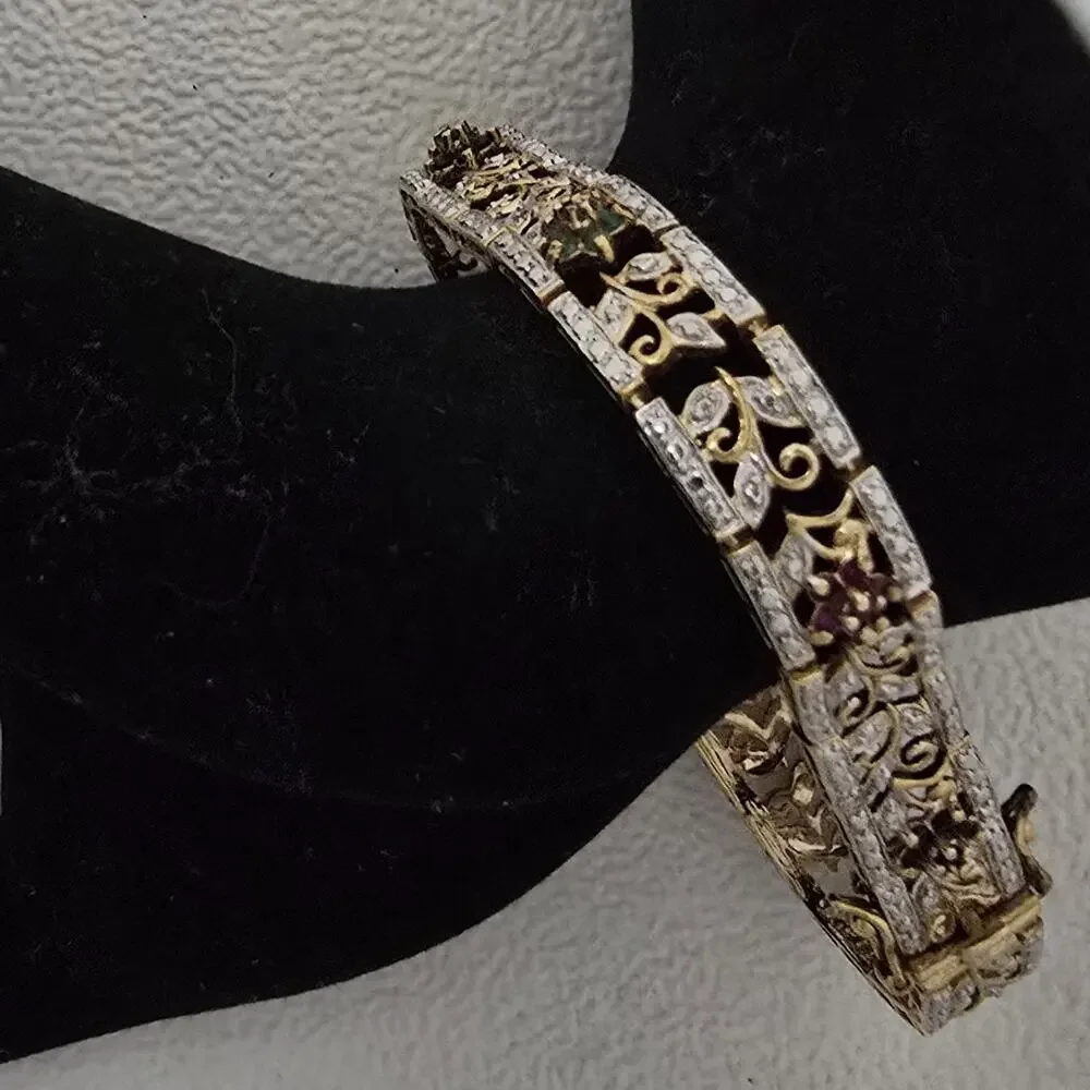 Ross Simons 925 Sterling Silver Gold Vermeil Ruby Emerald Sapphire Bracelet 7.5